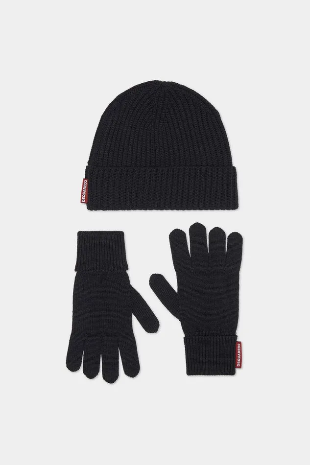 Dsquared2 Headwear Beanie and Gloves Warmy Knit Set Black 8211 Men