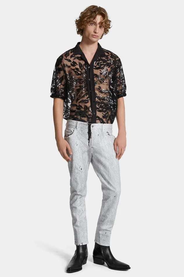 Dsquared2 Jeans Crackl Wash Skater Jeans Whiteochre 8211 Men