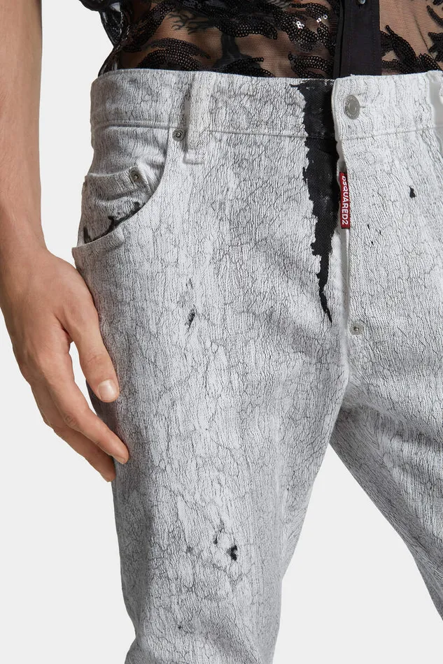 Dsquared2 Jeans Crackl Wash Skater Jeans Whiteochre 8211 Men