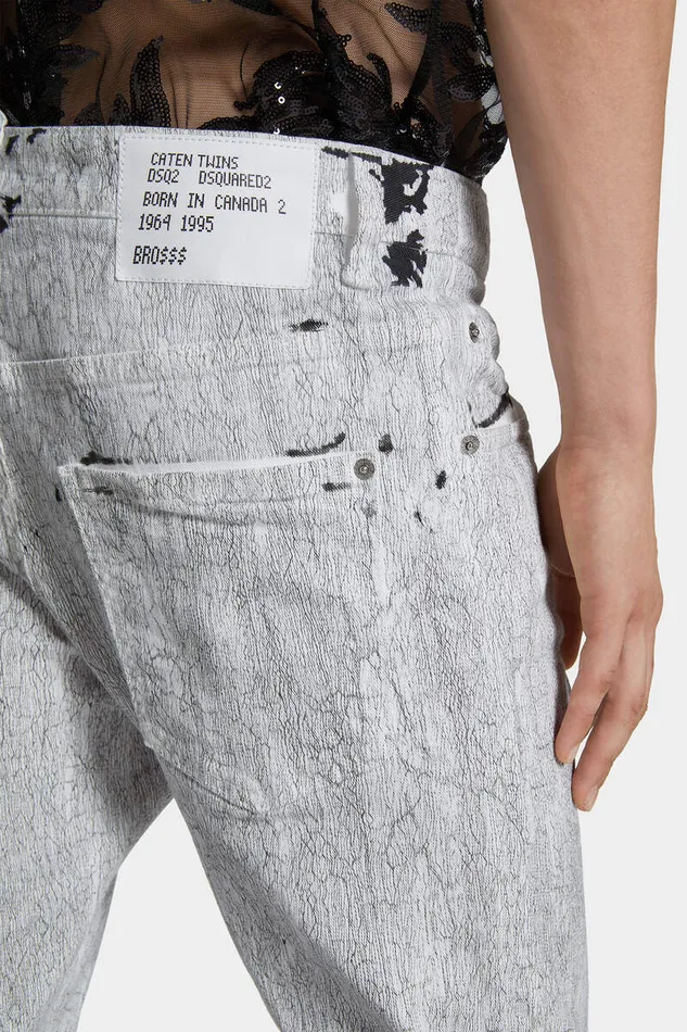 Dsquared2 Jeans Crackl Wash Skater Jeans Whiteochre 8211 Men