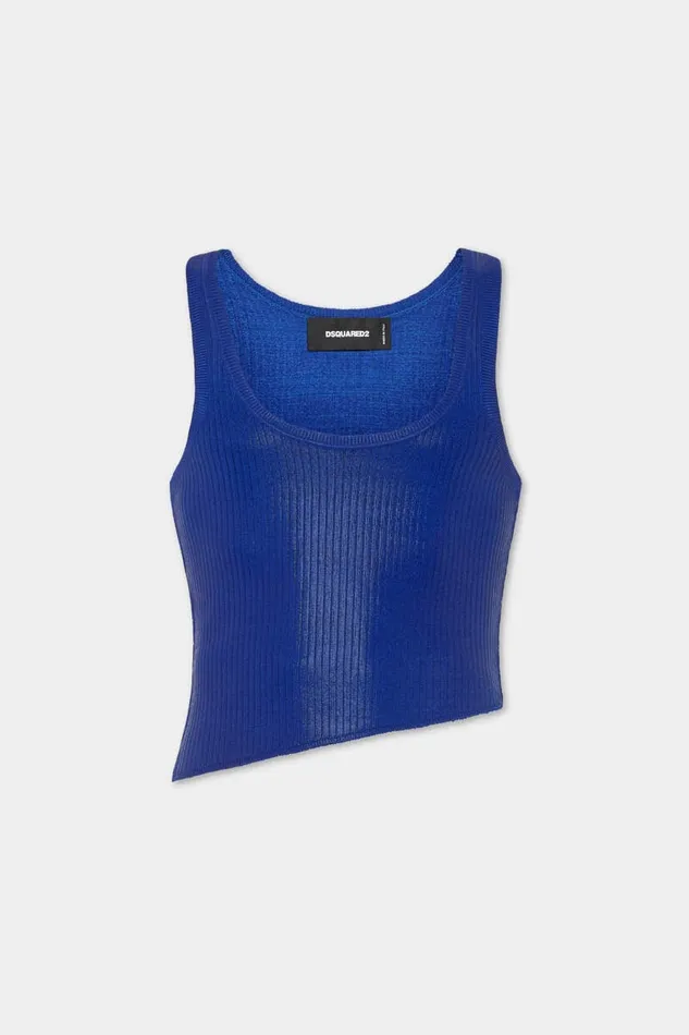 Dsquared2 Knitwear Ribbed Knit Asymmetric Top Blue 8211 Men