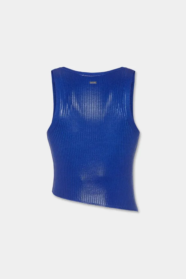 Dsquared2 Knitwear Ribbed Knit Asymmetric Top Blue 8211 Men