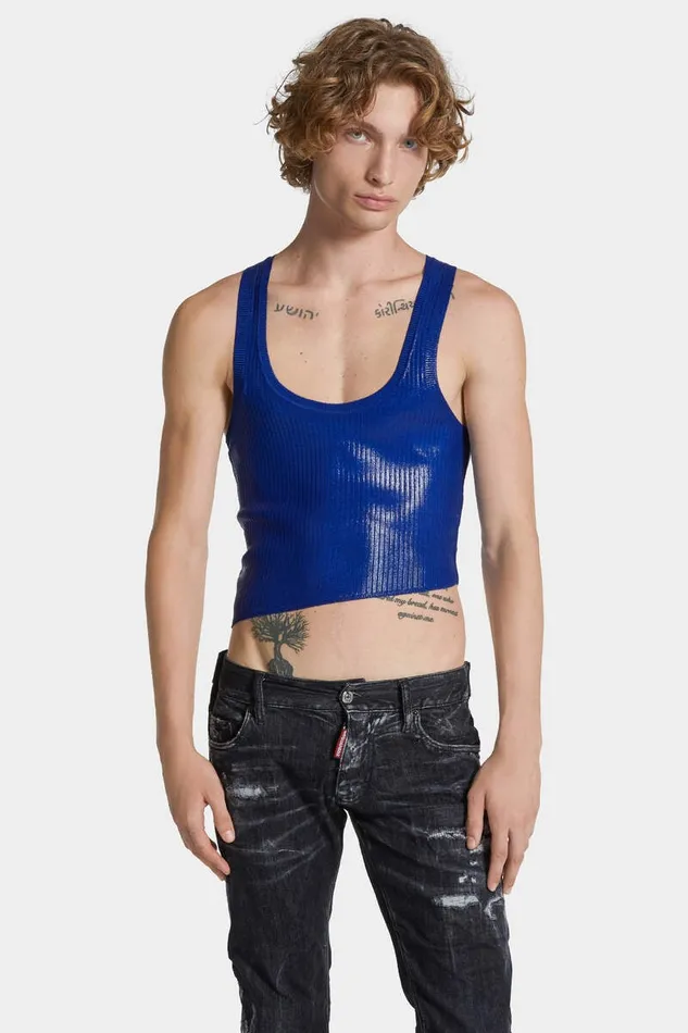 Dsquared2 Knitwear Ribbed Knit Asymmetric Top Blue 8211 Men