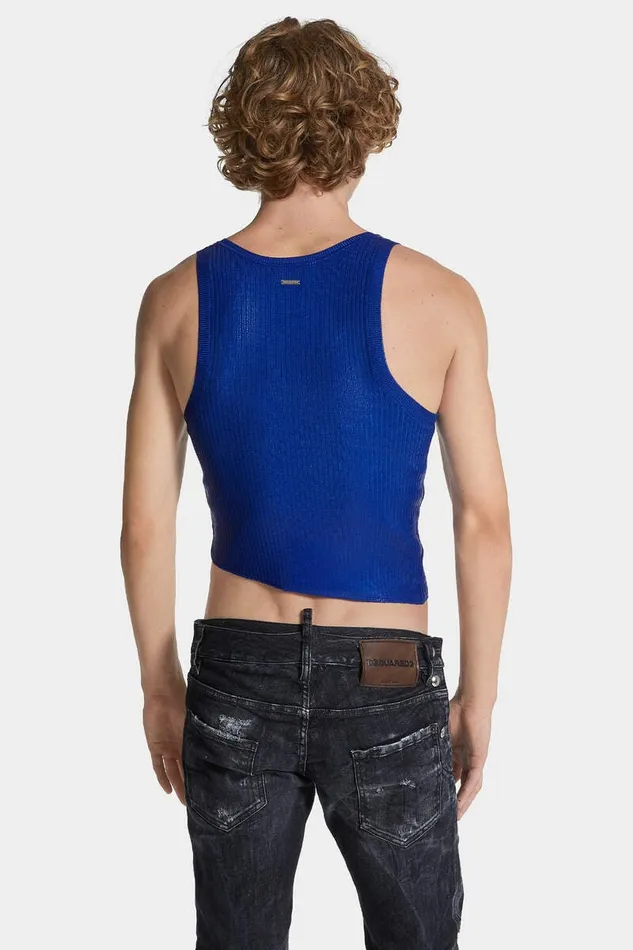 Dsquared2 Knitwear Ribbed Knit Asymmetric Top Blue 8211 Men
