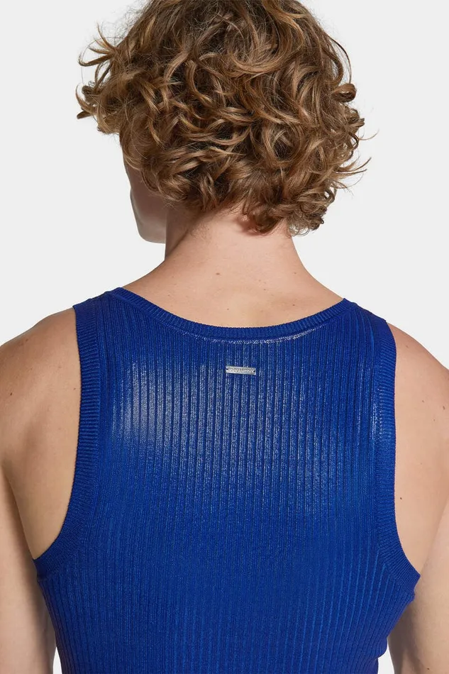 Dsquared2 Knitwear Ribbed Knit Asymmetric Top Blue 8211 Men