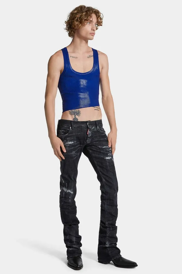 Dsquared2 Knitwear Ribbed Knit Asymmetric Top Blue 8211 Men