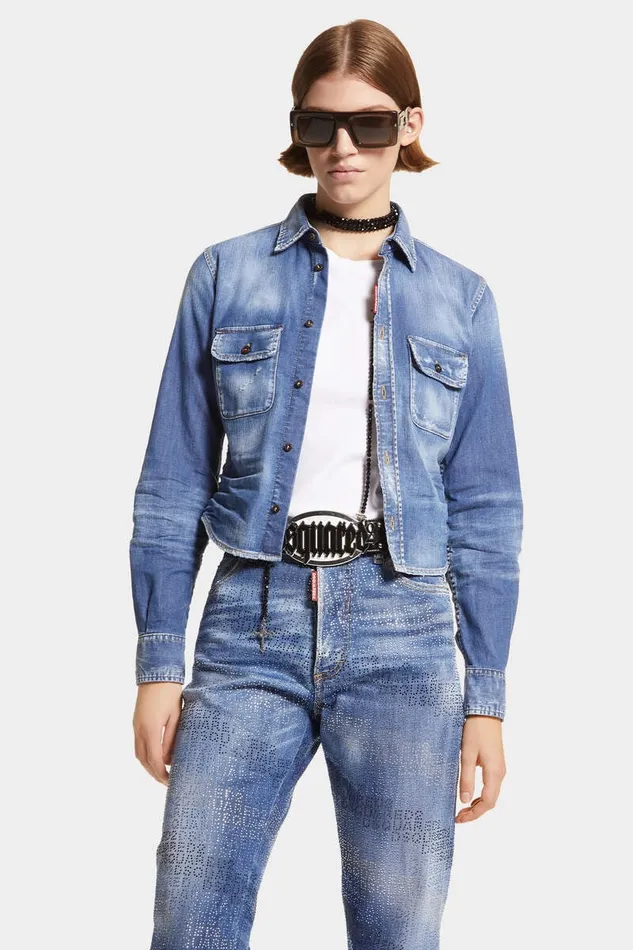Dsquared2 Shirts Dean Denim Mini Shirt Navy 8211 Women