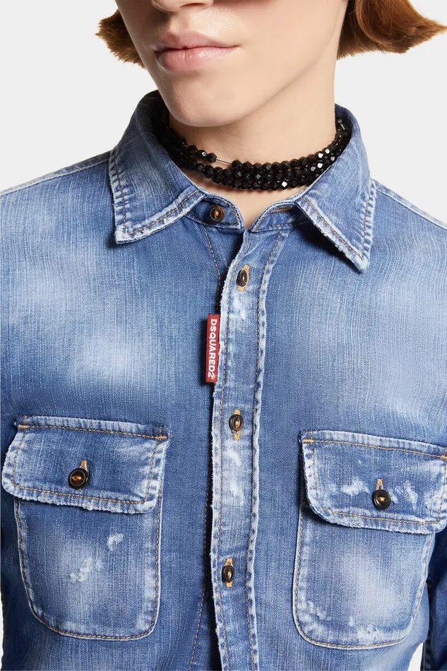 Dsquared2 Shirts Dean Denim Mini Shirt Navy 8211 Women