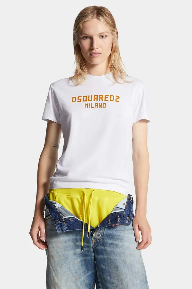 Dsquared2 Tops and TShirts Just Right Fit D2 Milano TShirt Whiteochre 8211 Women Dsquared2 Tops and TShirts Just Right Fit D2 Milano TShirt Whiteochre 8211 Women