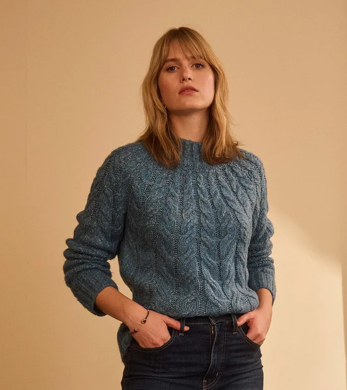 Dylan Cable Knit Sweater 8211 Blue Heather Hatley