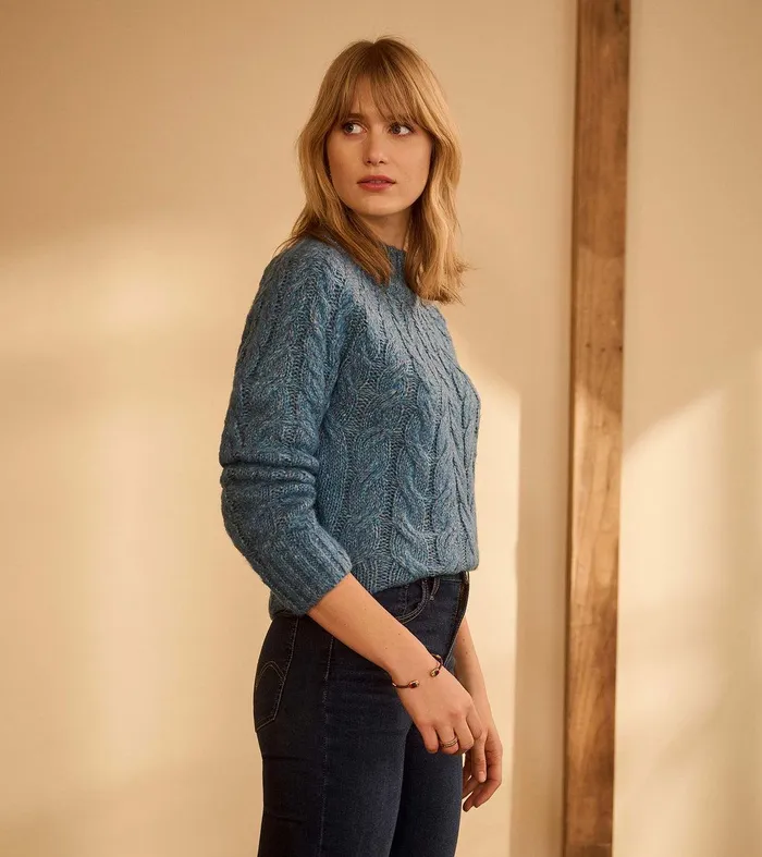 Dylan Cable Knit Sweater 8211 Blue Heather Hatley