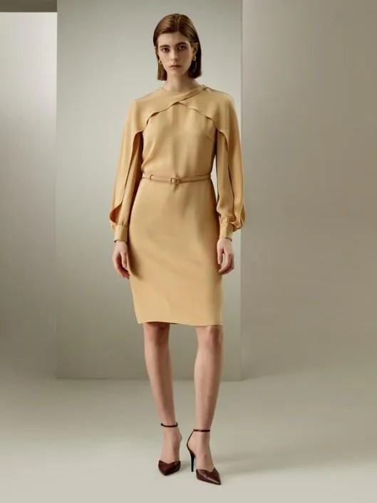 Elegant Silk Midi Dress With Lantern Sleeves Women Jumpsuits Lilysilk Dresses