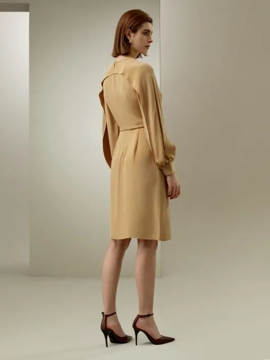 Elegant Silk Midi Dress With Lantern Sleeves Women Jumpsuits Lilysilk Dresses
