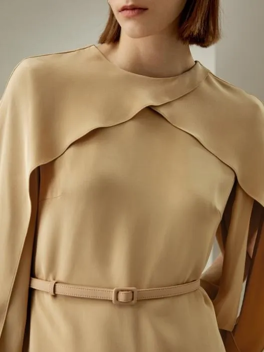 Elegant Silk Midi Dress With Lantern Sleeves Women Jumpsuits Lilysilk Dresses