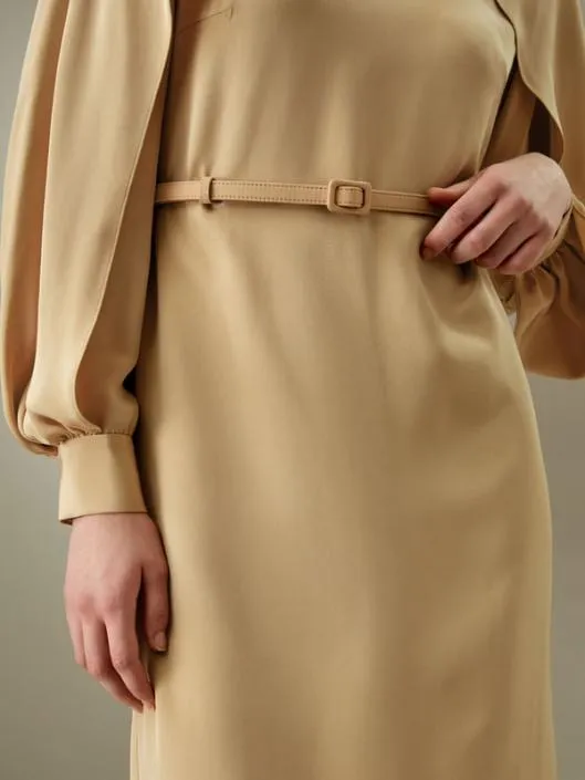 Elegant Silk Midi Dress With Lantern Sleeves Women Jumpsuits Lilysilk Dresses