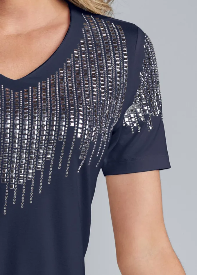 EMBELLISHED VNECK TEE Navy Women VENUS Short Sleeve Tops