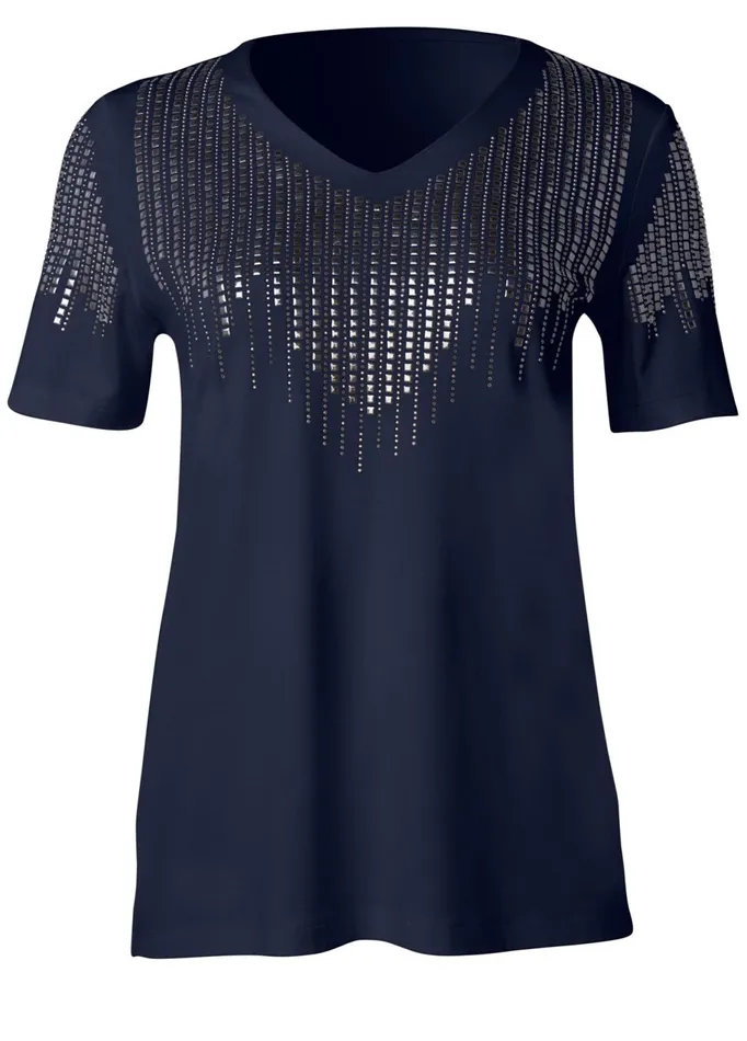 EMBELLISHED VNECK TEE Navy Women VENUS Short Sleeve Tops