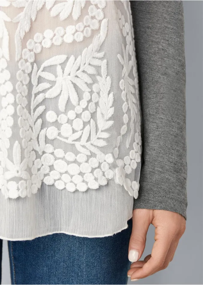 EMBROIDERED LAYERED TOP Charcoal Heather Grey Women VENUS Casual Tops