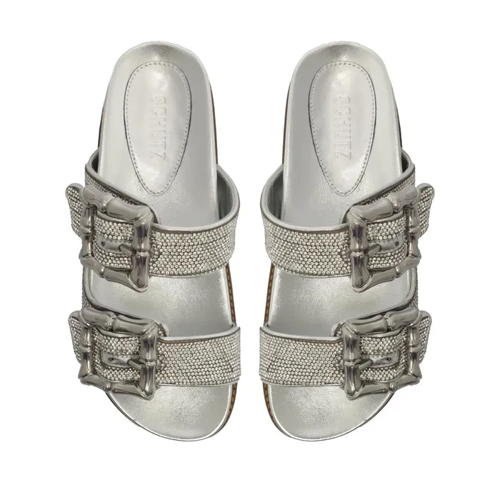 Enola Glam Sporty Leather Sandal Silver Women Schutz Shoes Enola Enola Glam Sporty Leather Sandal Silver Women Schutz Shoes Enola