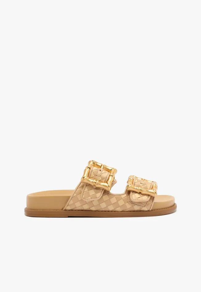 Enola Sporty Woven Leather Sandal Beige Women Schutz Shoes Enola