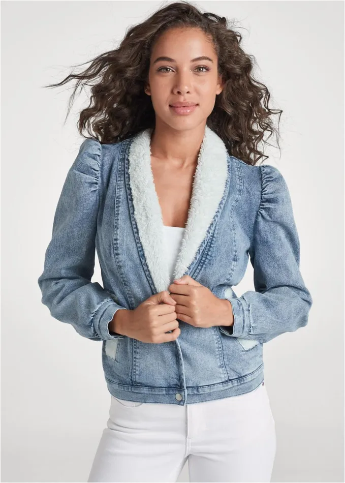 Fauxfur Lined Jean Jacket Light Wash Women VENUS Jackets