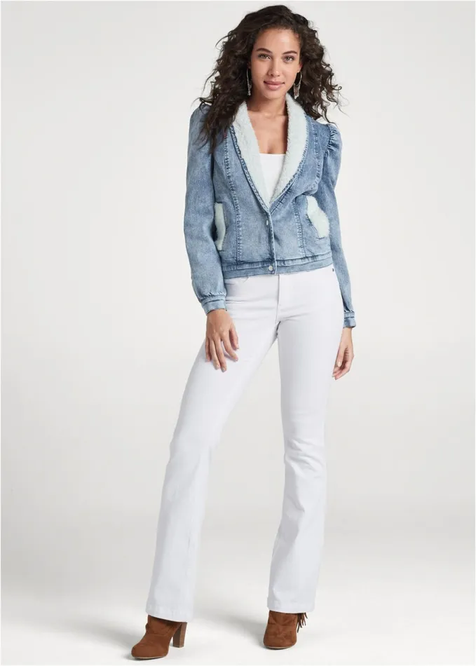 Fauxfur Lined Jean Jacket Light Wash Women VENUS Jackets