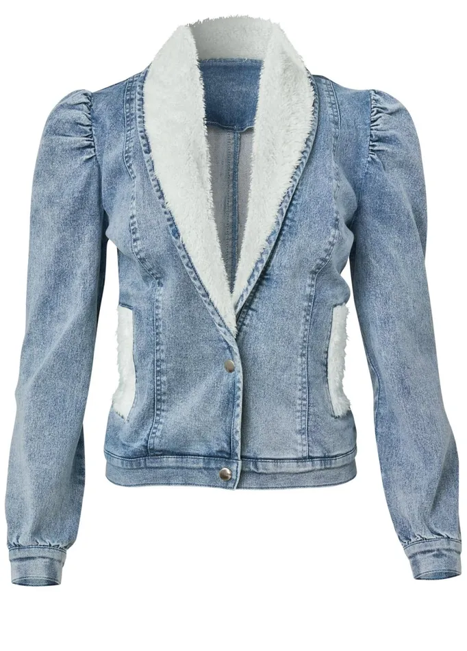 Fauxfur Lined Jean Jacket Light Wash Women VENUS Jackets