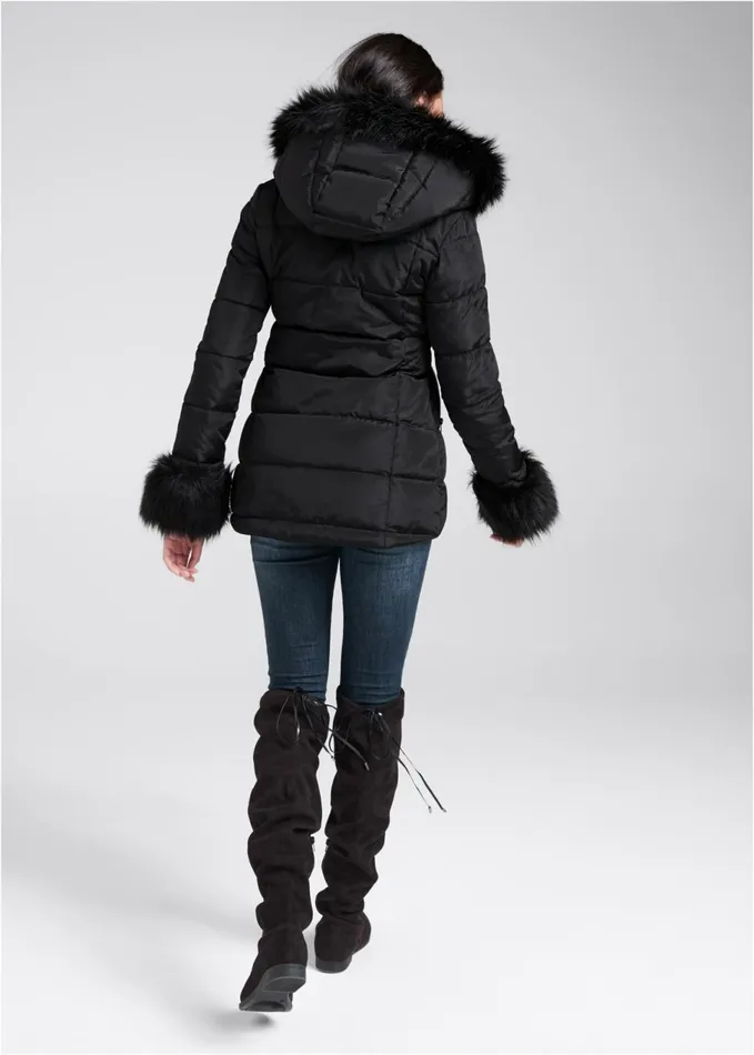 FauxFur Trim Puffer Jacket Black Women VENUS Coats