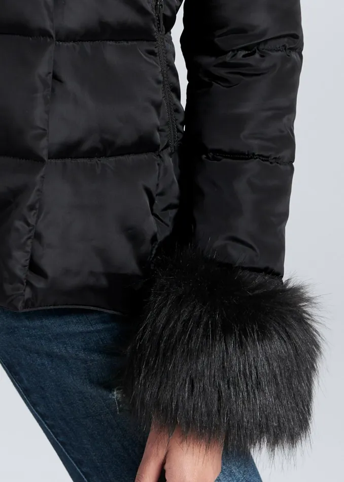 FauxFur Trim Puffer Jacket Black Women VENUS Coats