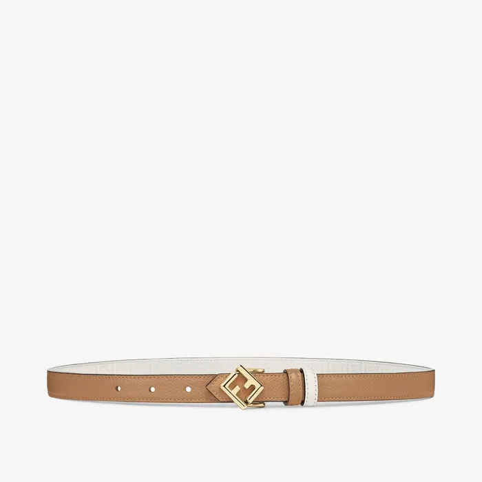 Fendi Belts FF Diamonds Belt Beige Leather Reversible Belt 8211 Women