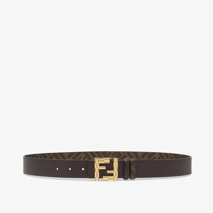 Fendi Belts FF Squared Belt Brown Leather And Brown FF Canvas Reversible Belt 8211 Men