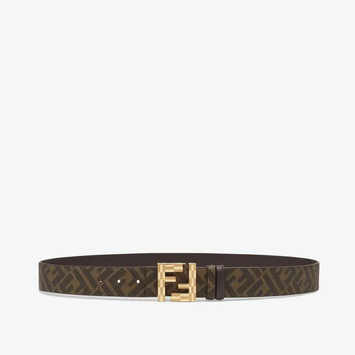 Fendi Belts FF Squared Belt Brown Leather And Brown FF Canvas Reversible Belt 8211 Men