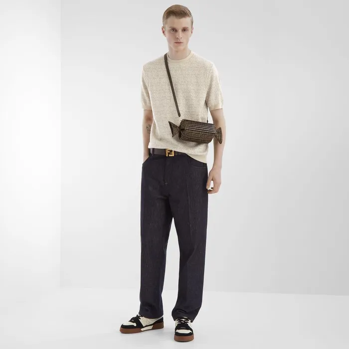 Fendi Belts FF Squared Belt Brown Leather And Brown FF Canvas Reversible Belt 8211 Men