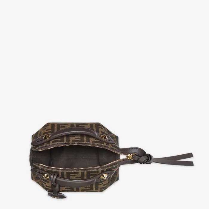 Fendi Boston Bags By The Way Soft Mini Brown FF Jacquard Fabric Mini Bag 8211 Women