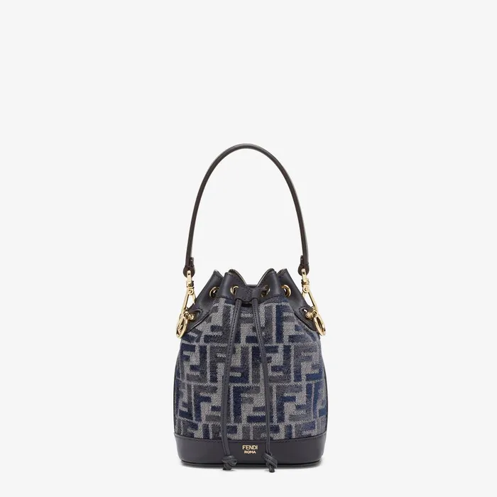 Fendi Bucket Bags Mon Tresor Dark Blue FF Chenille Minibag 8211 Women