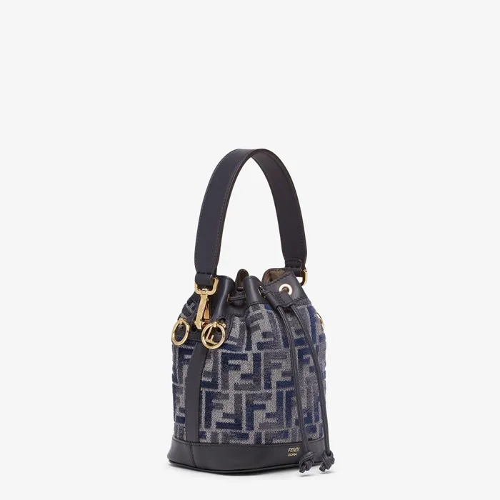 Fendi Bucket Bags Mon Tresor Dark Blue FF Chenille Minibag 8211 Women