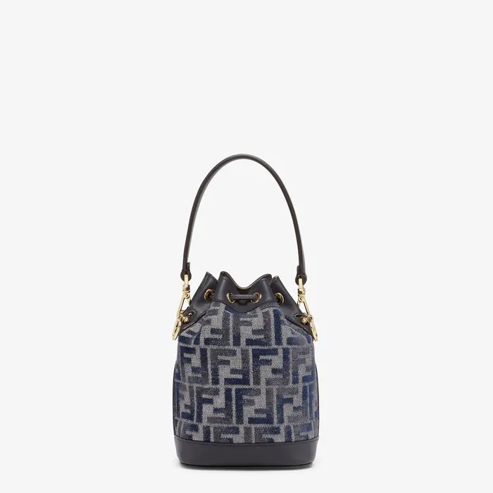 Fendi Bucket Bags Mon Tresor Dark Blue FF Chenille Minibag 8211 Women