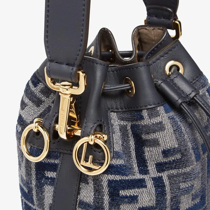 Fendi Bucket Bags Mon Tresor Dark Blue FF Chenille Minibag 8211 Women