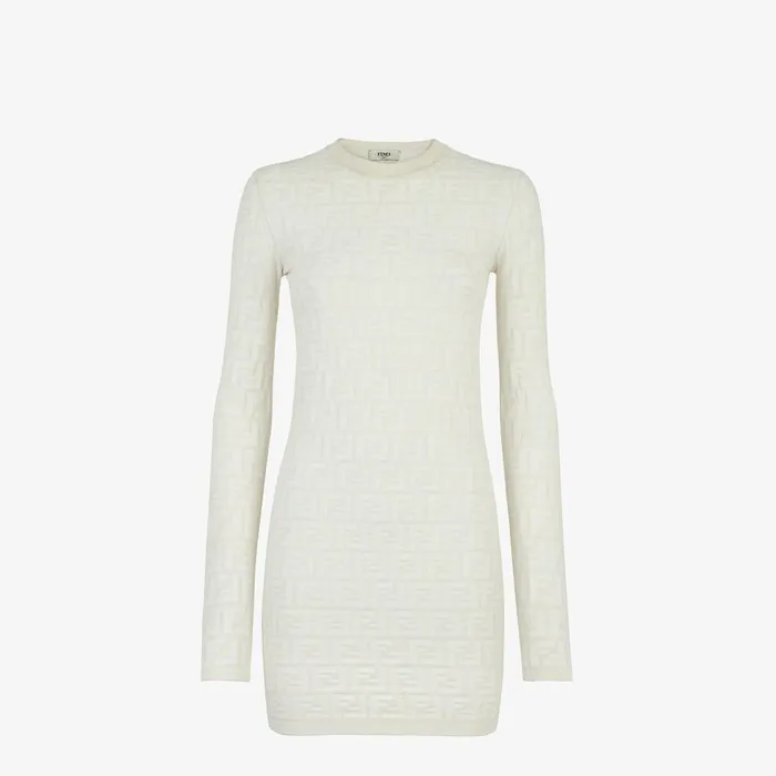 Fendi Knitwear Dress White FF Viscose Dress 8211 Women