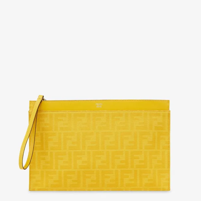 Fendi Mini Bags FF Jacquard Flat Pouch Medium Yellow FF Jacquard Pouch 8211 Men Fendi Mini Bags FF Jacquard Flat Pouch Medium Yellow FF Jacquard Pouch 8211 Men