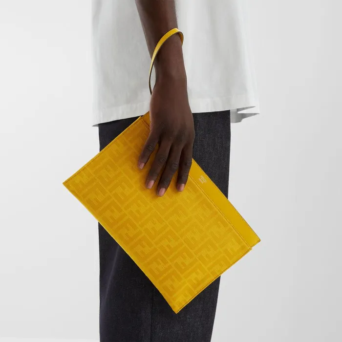Fendi Mini Bags FF Jacquard Flat Pouch Medium Yellow FF Jacquard Pouch 8211 Men