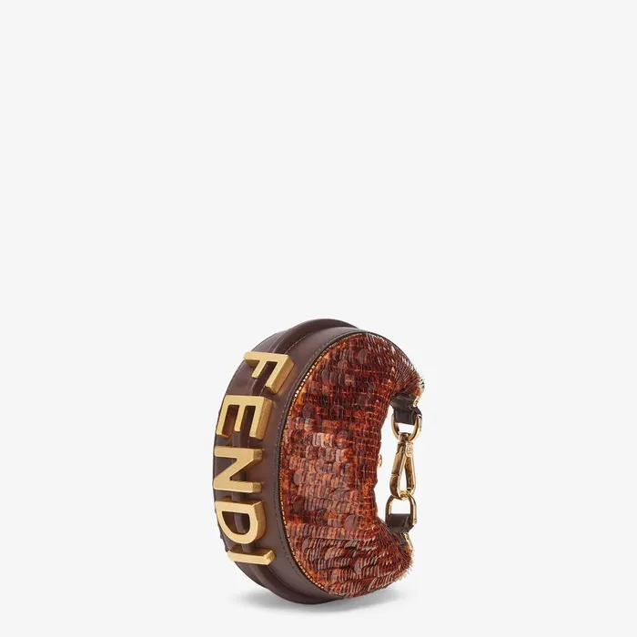Fendi Miniature Bags Nano Fendigraphy Brown Sequin Charm 8211 Women