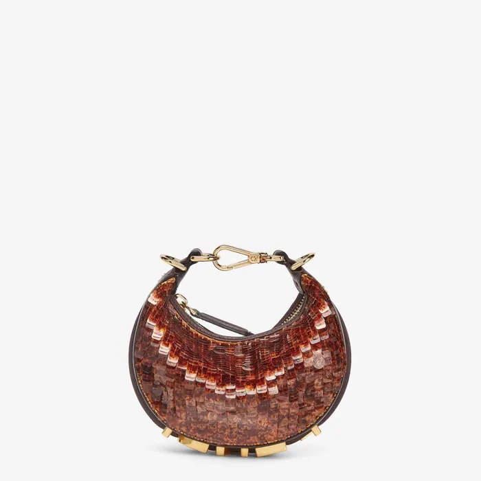Fendi Miniature Bags Nano Fendigraphy Brown Sequin Charm 8211 Women