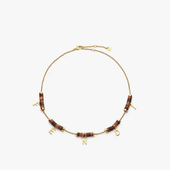 Fendi Necklaces Fendigraphy Necklace Goldcolored And Wood Metal Necklace 8211 Women