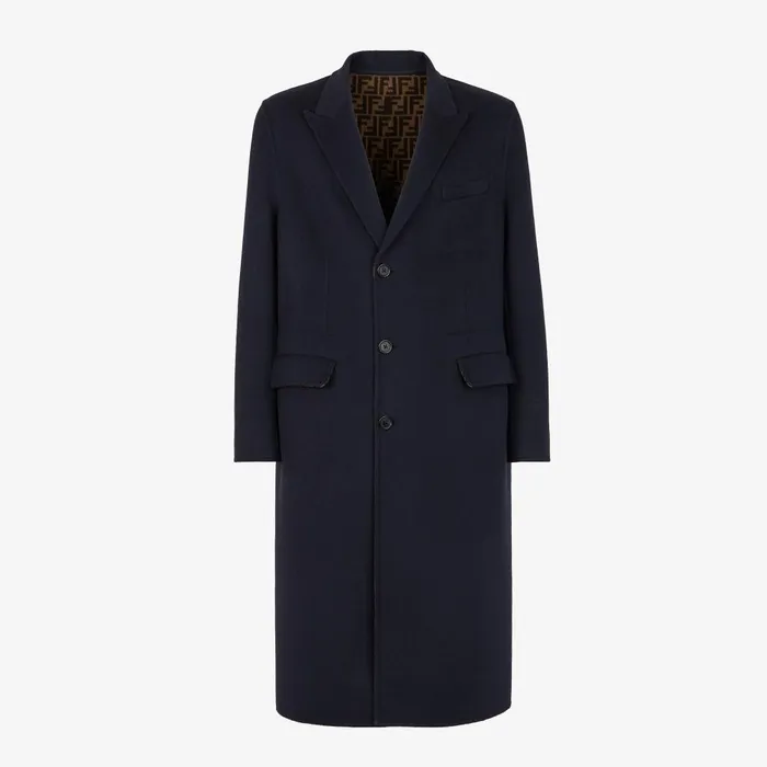Fendi Outerwear Coat Blue Wool Coat 8211 Men