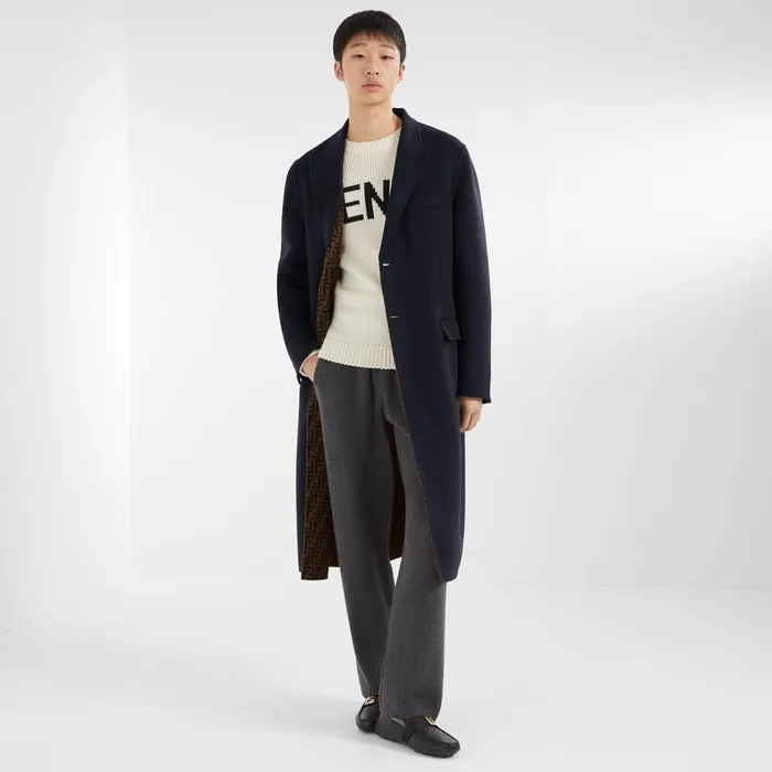 Fendi Outerwear Coat Blue Wool Coat 8211 Men