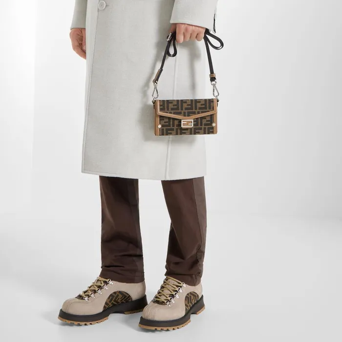 Fendi Pouches and Other Accessories Baguette Soft Trunk Phone Pouch Brown FF Fabric Bag 8211 Men