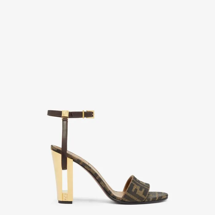 Fendi Sandals and Mules Delfina Brown Fabric Highheeled Sandals 8211 Women