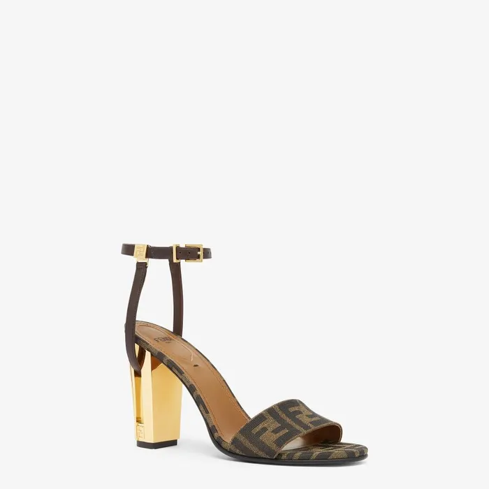 Fendi Sandals and Mules Delfina Brown Fabric Highheeled Sandals 8211 Women