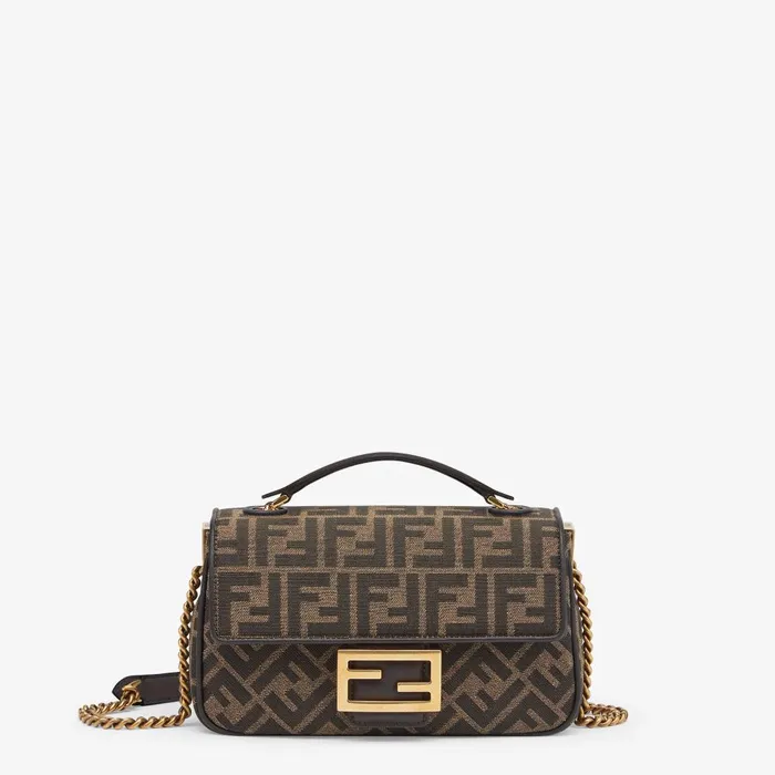 Fendi Shoulder and Crossbody Bags Baguette Chain Midi Brown FF Jacquard Fabric Bag 8211 Women Fendi Shoulder and Crossbody Bags Baguette Chain Midi Brown FF Jacquard Fabric Bag 8211 Women